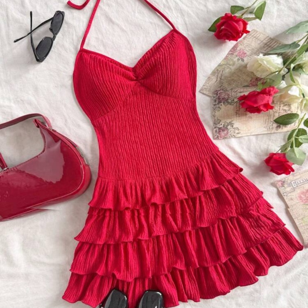 Elegant Red Halter Dress